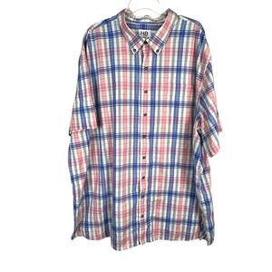 HB Mens Plaid Short Sleeve Button Down Shirt Pink/Blue - Size  4XLT